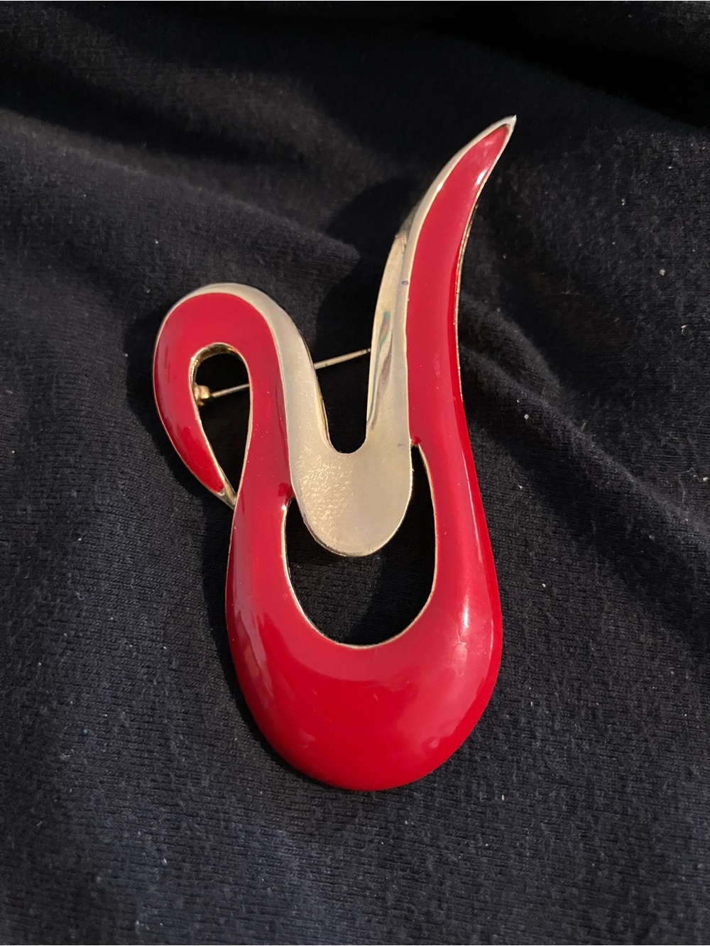 MCM Red Enamel Abstract Flame Brooch - Women Jewelry